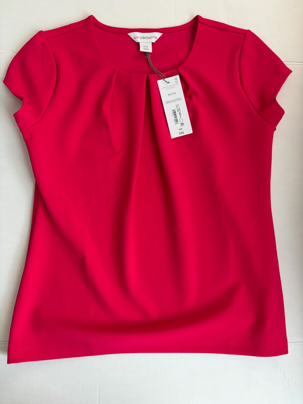 Liz Claiborne Bright Pink Pleated Neck Cap Sleeve Top